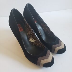 Missoni Black Suede Block Heels Size 7 Striped